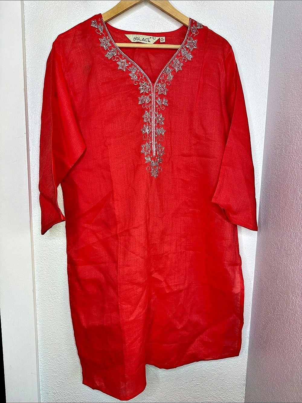 Solace Red Bling Kurti Tunic Size L NWT Indian South Asian fashion Bollywood